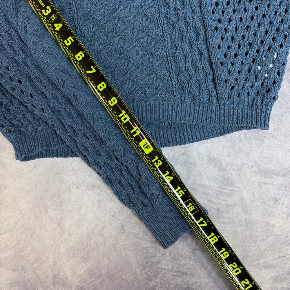 Industry Sweater Womens XS Blue Cable Knit Pointelle Cropped Long Sleeve Top - Picture 4 of 7
